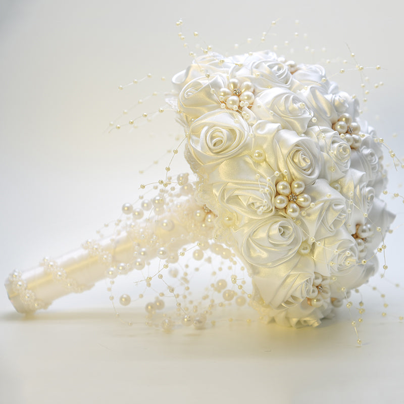 Pearl Ribbon Wedding Bride Holding Flowers