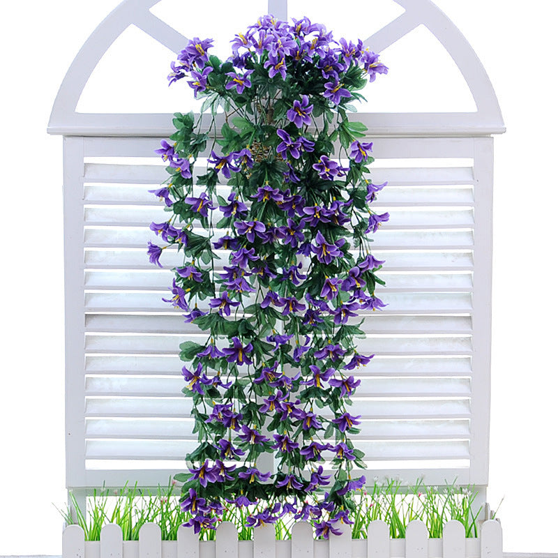 Silk Artificial Flowers Lily Flower Vine Wall Hanging Basket Balcony Home Decoration Wedding Decor