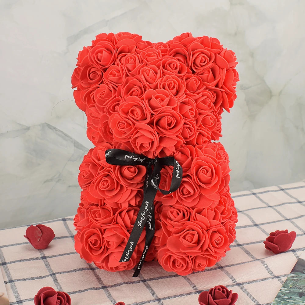 Nice Valentines Day Gift 25cm Red Rose Bear Rose Flower Artificial Decoration Christmas Gifts Women Valentines Gift Home Decor