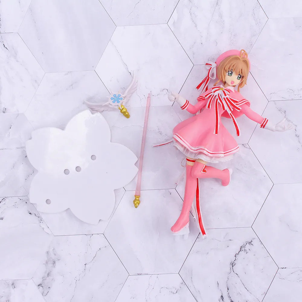 Anime Lovely Pink Card Captor SAKURA Action Figures Models PVC Figure Model Car Cake Decorations Magic Wand Girls Toys Gift