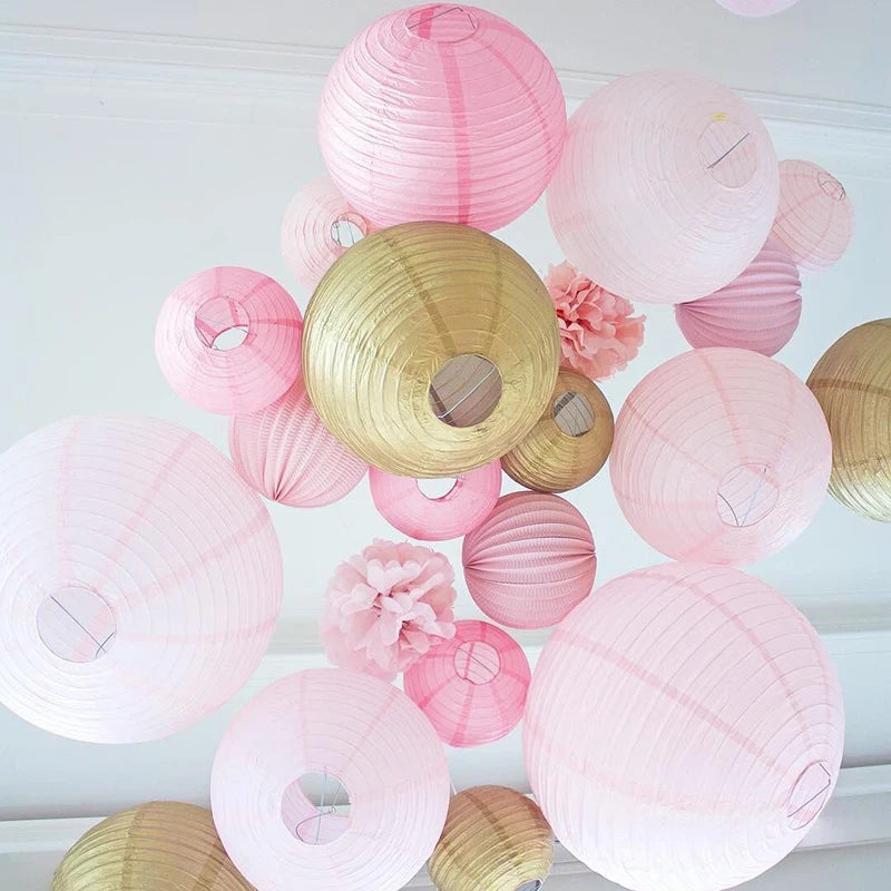 20pcs/set 4-12'' Wedding Paper Lanterns Chinese Round lanterne Party Papier Lampion For Babyshower Party Xmas Home Decoration