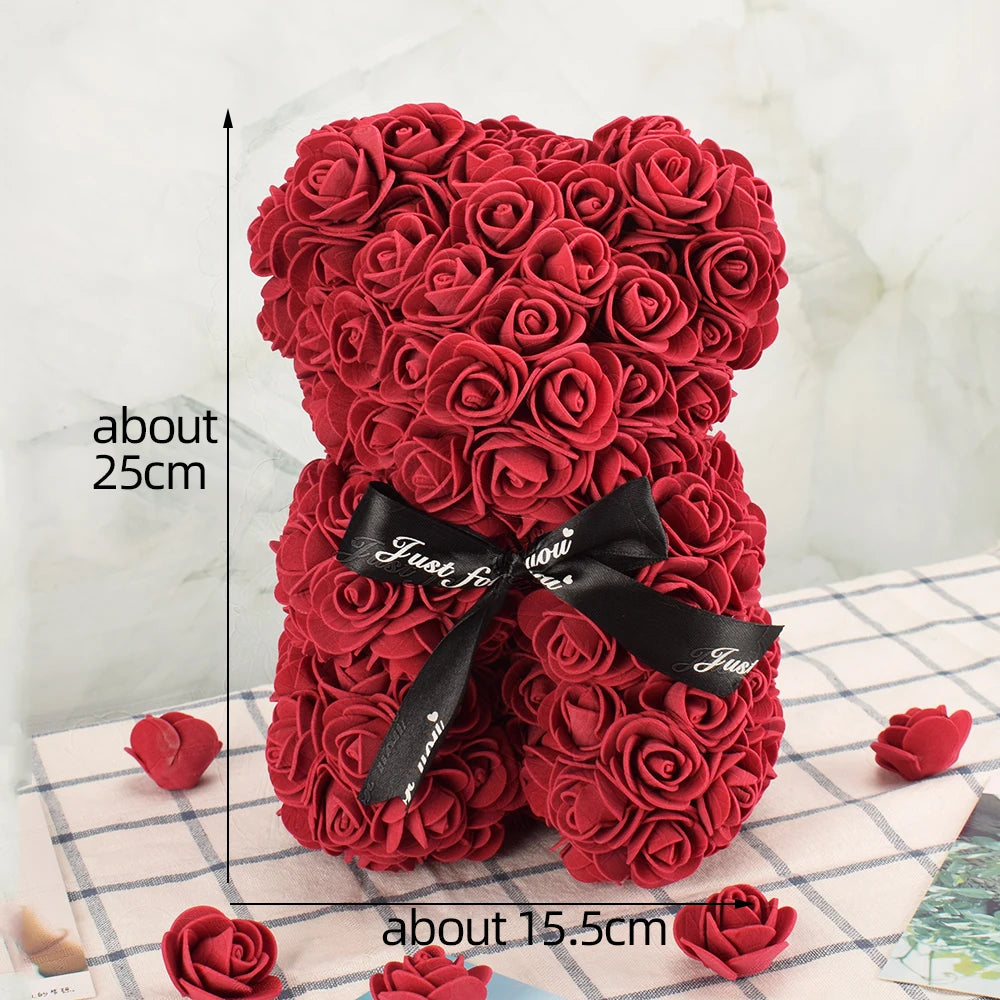 Nice Valentines Day Gift 25cm Red Rose Bear Rose Flower Artificial Decoration Christmas Gifts Women Valentines Gift Home Decor