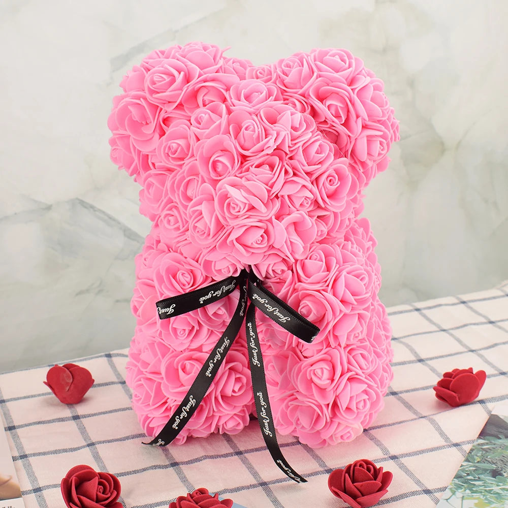 Nice Valentines Day Gift 25cm Red Rose Bear Rose Flower Artificial Decoration Christmas Gifts Women Valentines Gift Home Decor