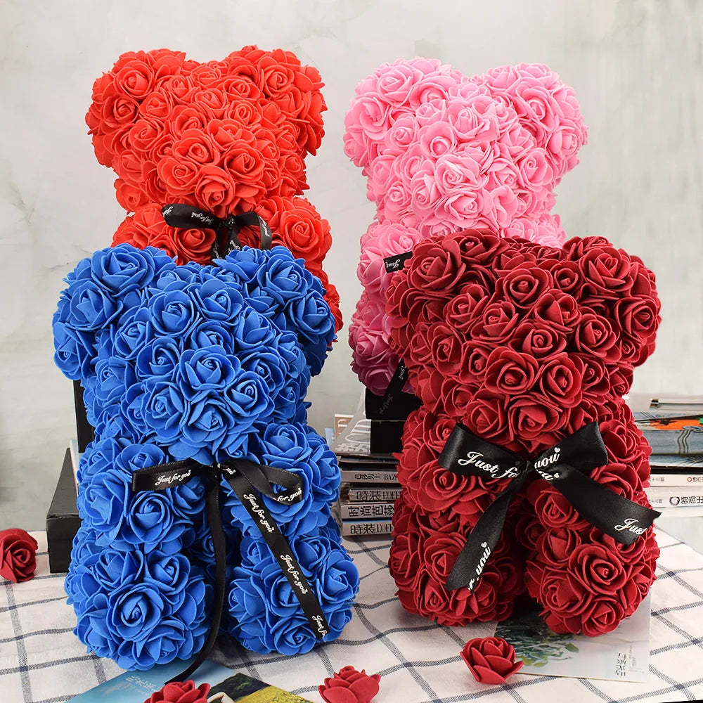 Nice Valentines Day Gift 25cm Red Rose Bear Rose Flower Artificial Decoration Christmas Gifts Women Valentines Gift Home Decor