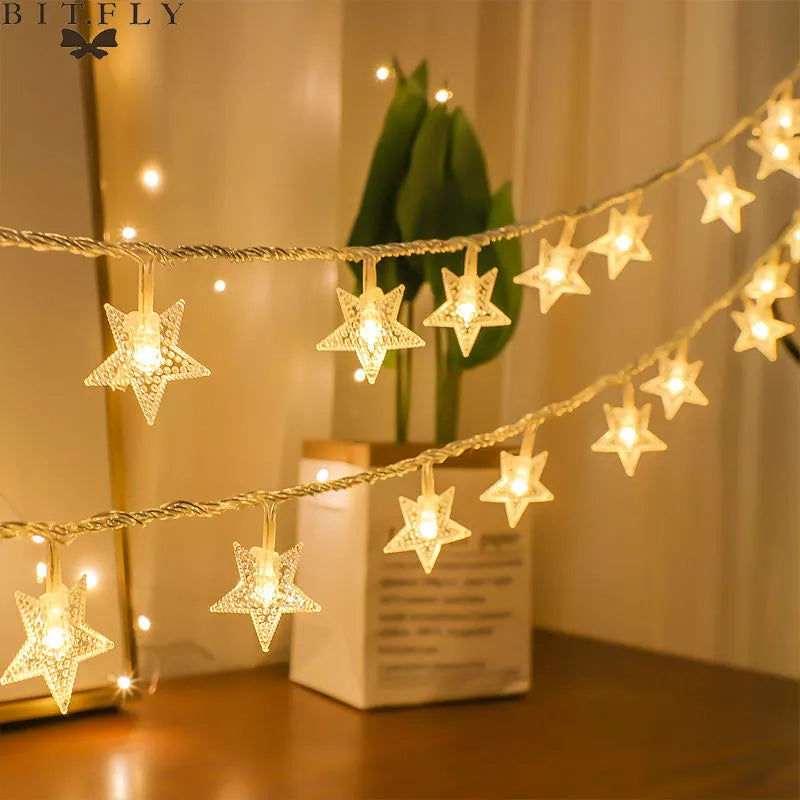 6M Wedding Fairy Lights Festoon Led String Lights Star Garland Window Curtain Indoor Decoration Birthday Party Lighting Supplies