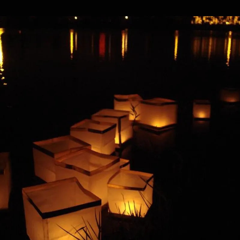 10pcs/lot 10cm/15cm Square Water Floating Candle lantern Waterproof Chinese Wishing Paper Lanterns for Wedding Party Decoration