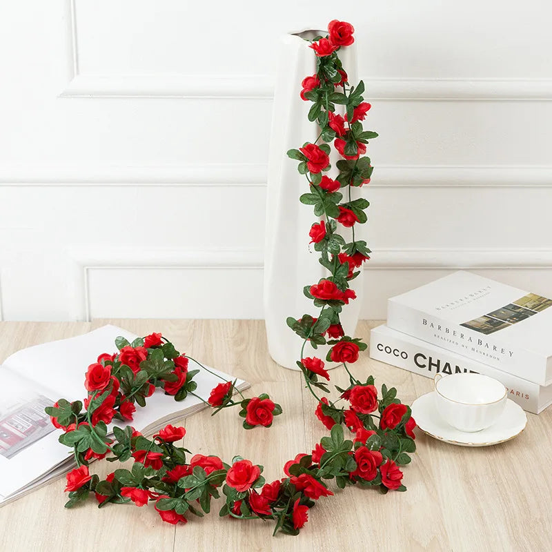 250CM Rose Artificial Flowers Christmas Garland for Wedding Home Room Decoration Spring Autumn Garden Arch DIY Fake Plant Vine