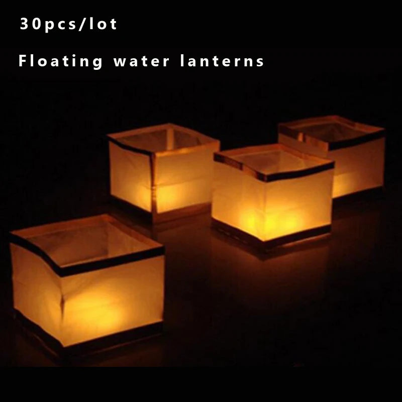 10pcs/lot 10cm/15cm Square Water Floating Candle lantern Waterproof Chinese Wishing Paper Lanterns for Wedding Party Decoration