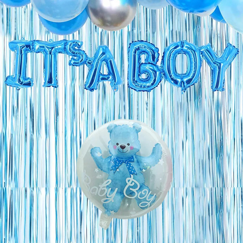 Baby Shower Decoration Its a Boy or Girl Backdrop Rain Curtain Background Gender Reveal Balloons Welcome Home Baby Supplies