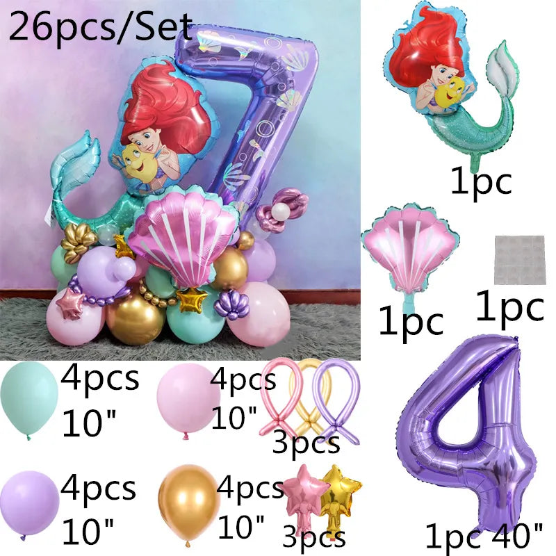 26Pcs/Set Disney Theme Princess Little Mermaid Ariel Foil Balloons