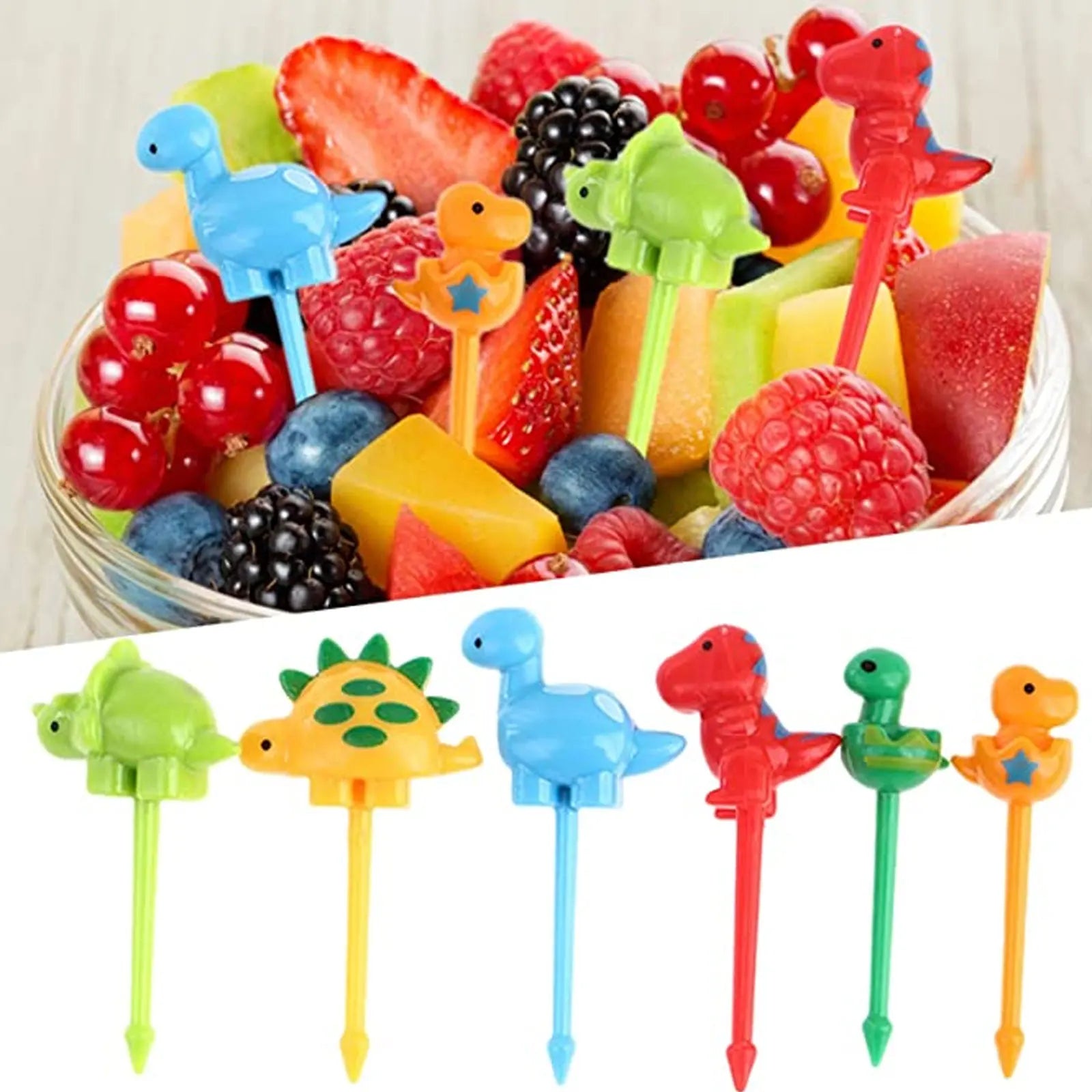 6Pcs/Set Animal Food Picks For Kids Cute Dinosaur Cartoon Animal Fruit Food Toothpicks Lunch Bento Box Picks Kids Accessories