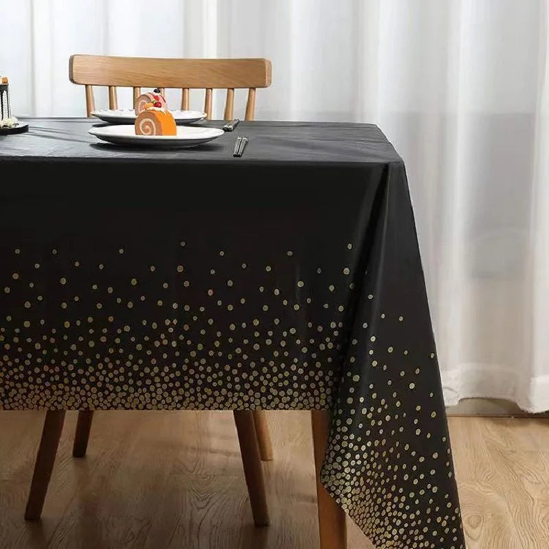 Black Polka Dot Print Disposable Party Cutlery Disposable Tablecloth Plate Cup Happy Birthday Banner Wedding Birthday Decoration