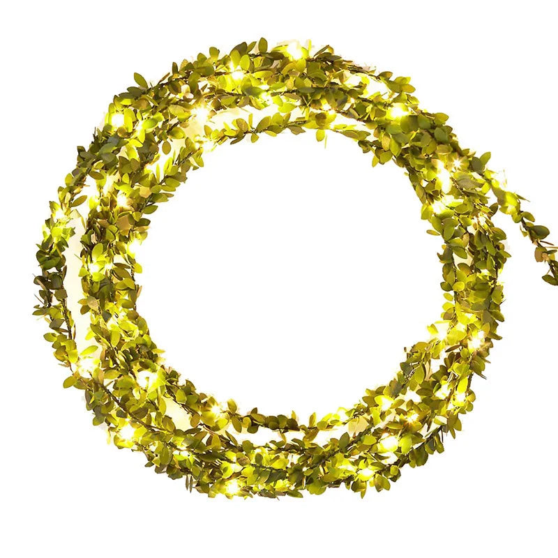 20 Leds Green Leaf Fairy Lights String Artificial Ivy Garland Copper Light Strings for Bouquets Wedding Bedroom Decorations