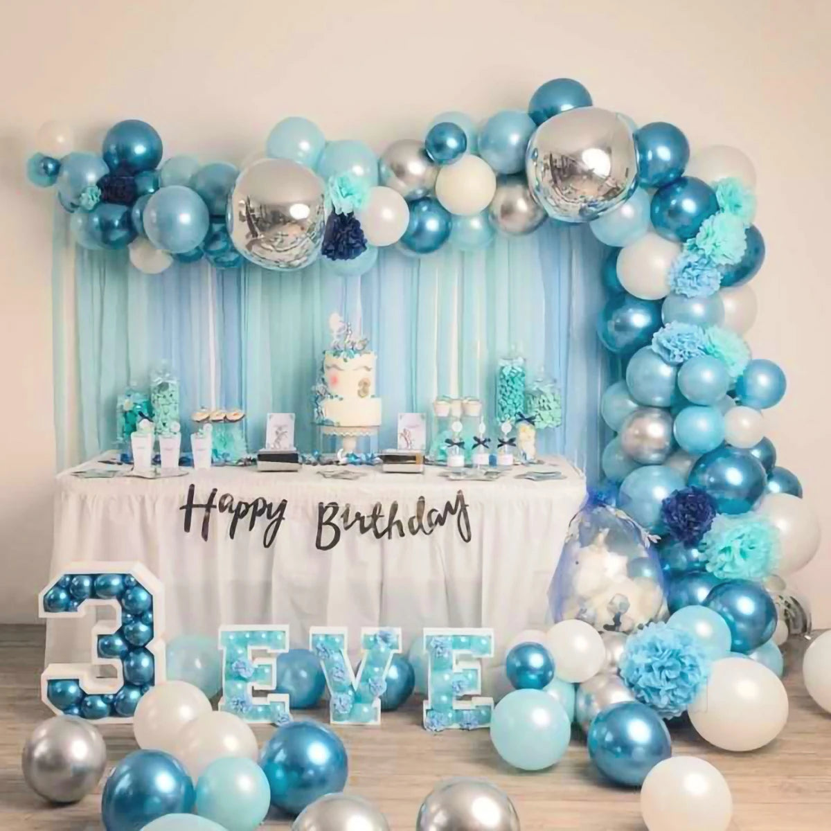 Blue Metallic Balloons Garland Kit Gold Confetti Balloon Arch Birthday Party Decoration Kids Wedding Birthday Baby Shower Boy