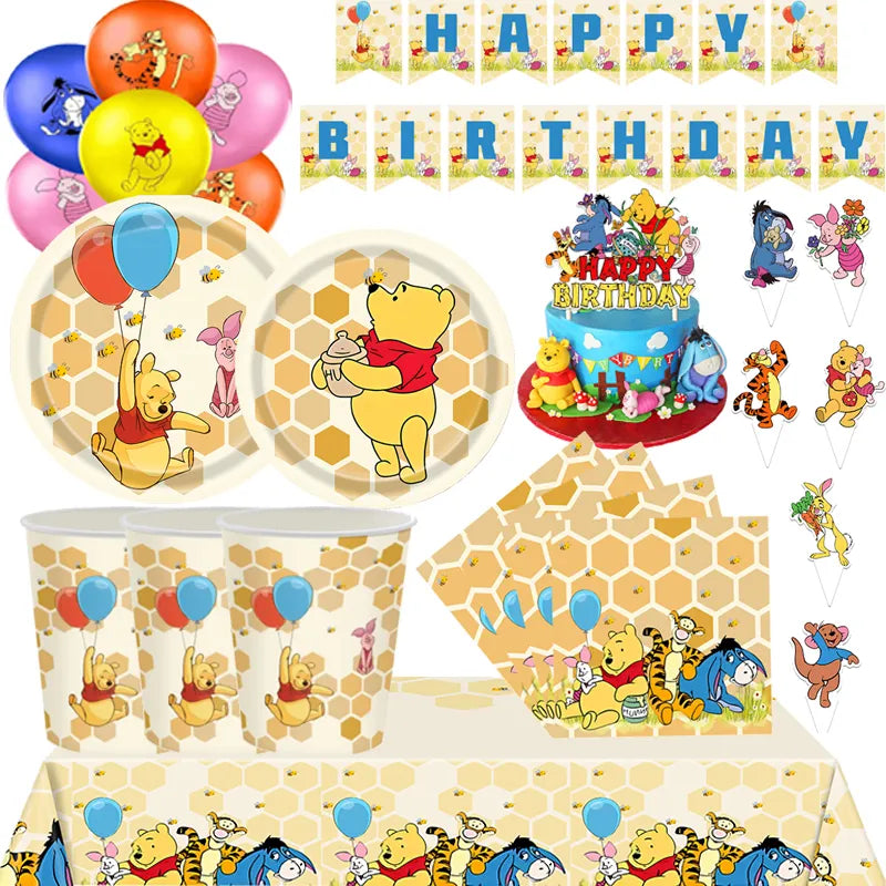 Disney Winnie the Pooh Theme Birthday Party Decor Plates Cups Napkins Balloon Disposable Tableware Supplies