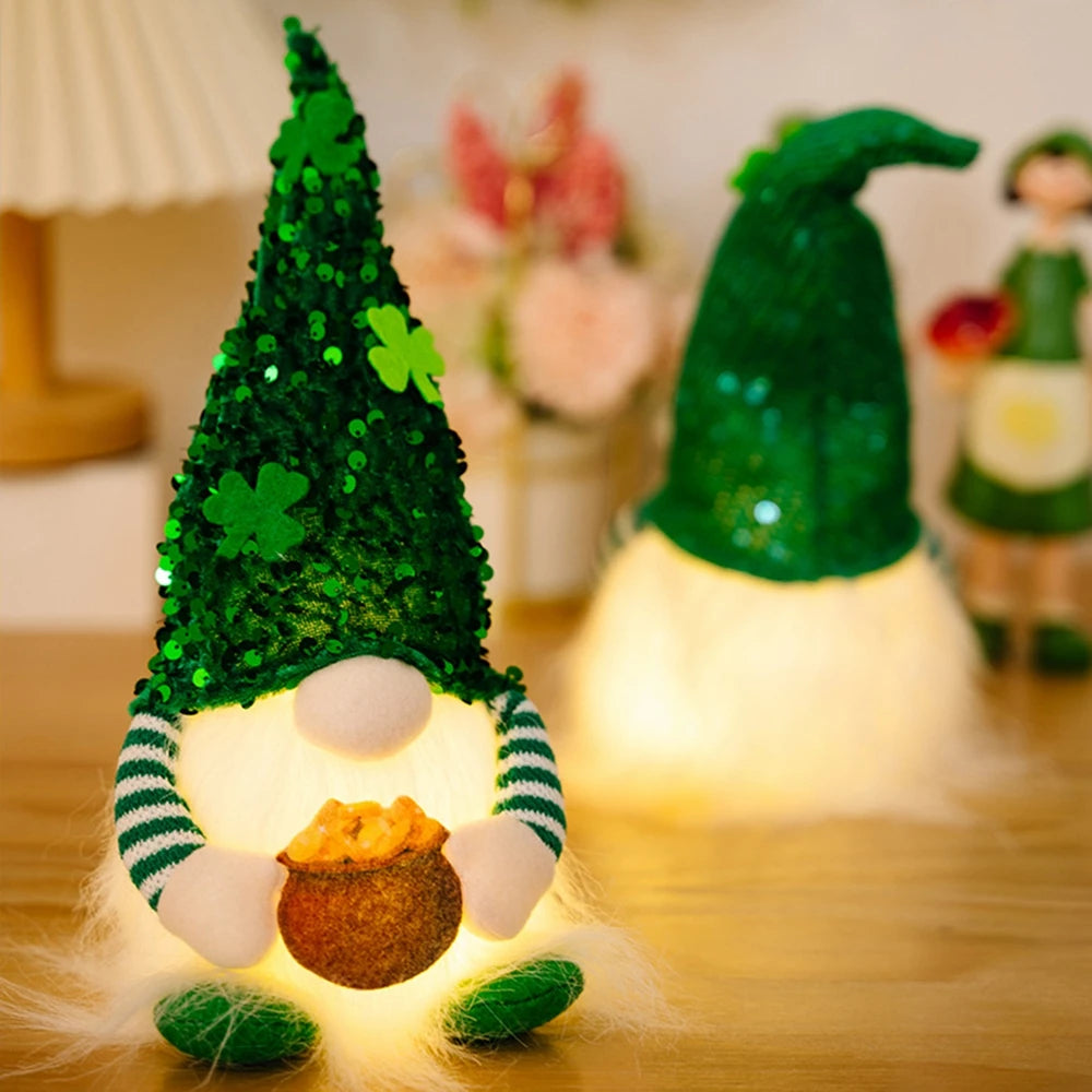 St Patrick's Day Gnome Led Light Up Irish Gnomes Luminous Saint Patrick Green Clover Faceless Doll Pendant Home Decoration