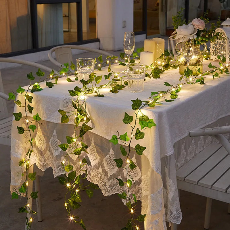 20 Leds Green Leaf Fairy Lights String Artificial Ivy Garland Copper Light Strings for Bouquets Wedding Bedroom Decorations