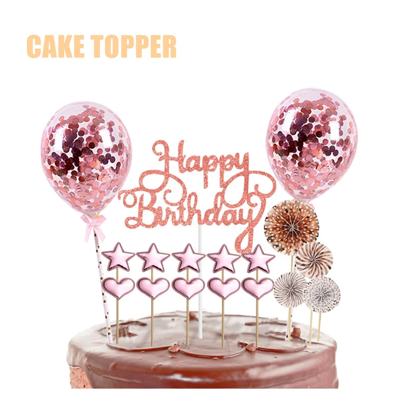 Rose Gold Birthday Party Decorations Disposable Tableware Paper Plates Cup