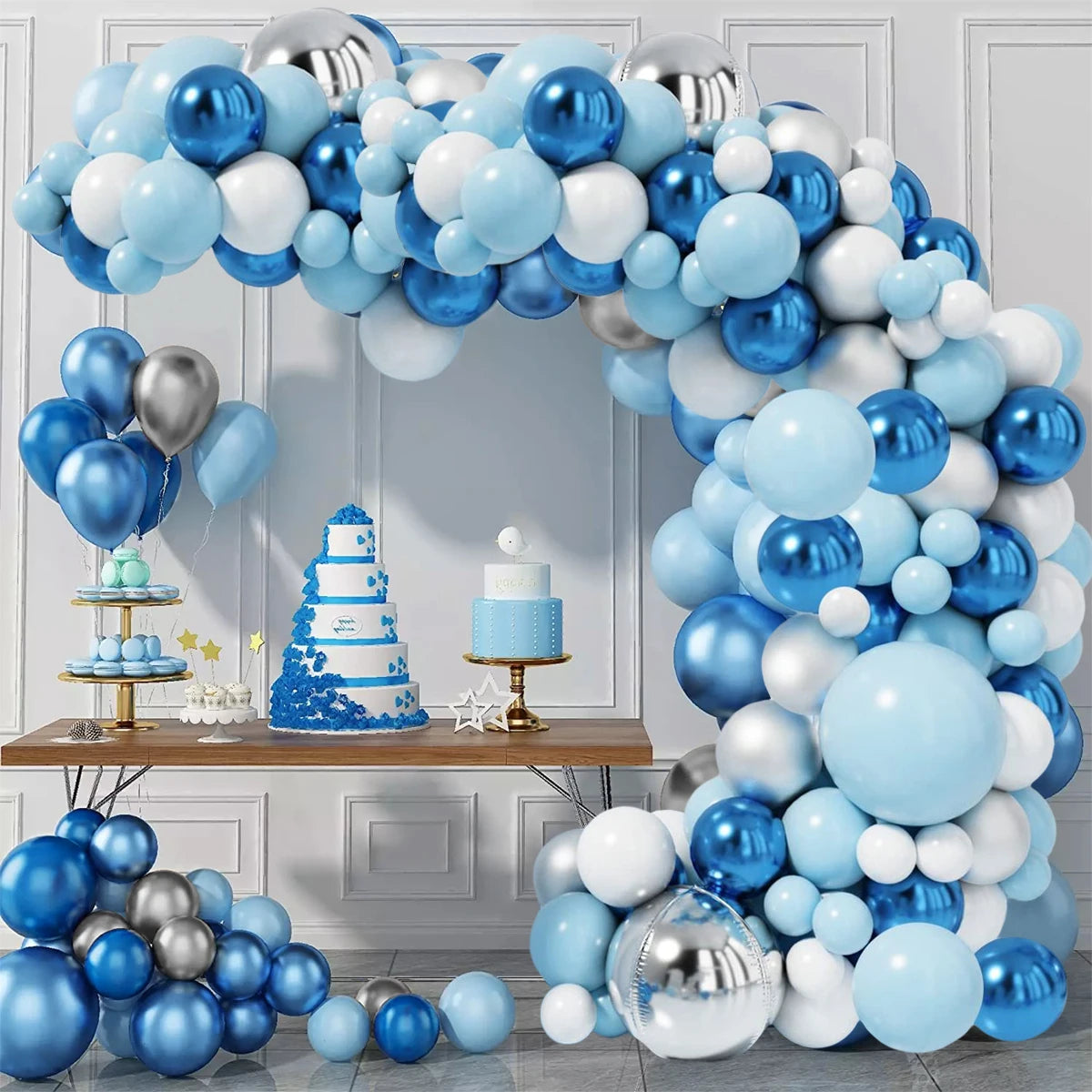 Blue Metallic Balloons Garland Kit Gold Confetti Balloon Arch Birthday Party Decoration Kids Wedding Birthday Baby Shower Boy