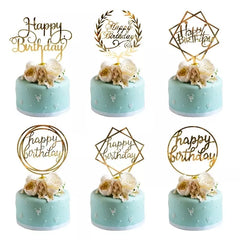 6pcs/Lot Gold Happy Birthday Acrylic Cake Toppers Gold Birhday Cake Topper