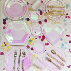 Reflective Rainbow Disposable Tableware Sets Paper Plates Cups